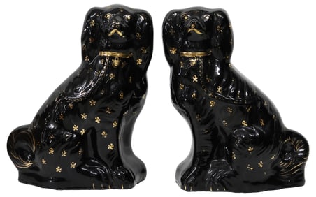 (2) ENGLISH VICTORIAN STAFFORDSHIRE JACKFIELD GLAZE MANTEL DOGS