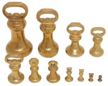 (11) ENGLISH BELL FORM GRADUATED BRASS WEIGHTS