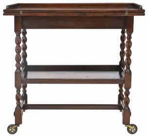 ENGLISH OAK SWIVEL-TOP TIERED TEA CART OR GAMES TABLE