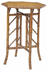 ENGLISH VICTORIAN WOVEN-TOP BAMBOO SIDE TABLE