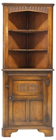 ENGLISH CARVED OAK CORNER CUPBOARD