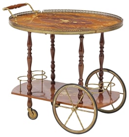 ITALIAN POLYCHROME MARQUETRY DROP-LEAF SERVICE CART