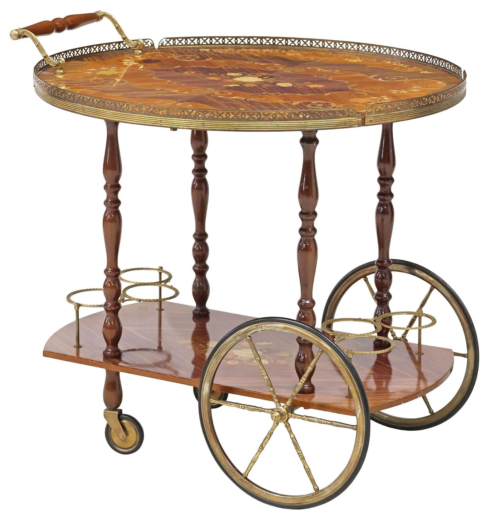 ITALIAN POLYCHROME MARQUETRY DROP-LEAF SERVICE CART (1 of 7)