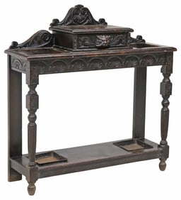 ENGLISH VICTORIAN CARVED OAK UMBRELLA / STICK HALL STAND