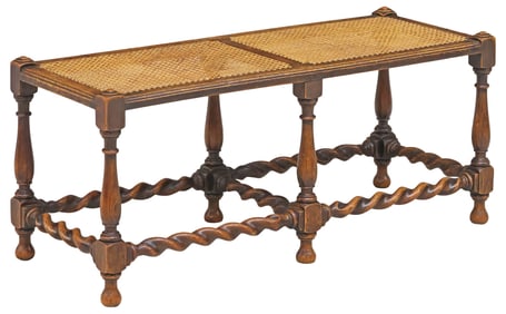 ENGLISH CANED OAK BARLEY TWIST BENCH