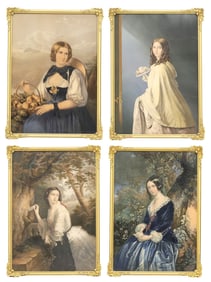 (4) VICTORIAN GEORGE BAXTER-PROCESS COLOR PRINTS FOUR LADIES