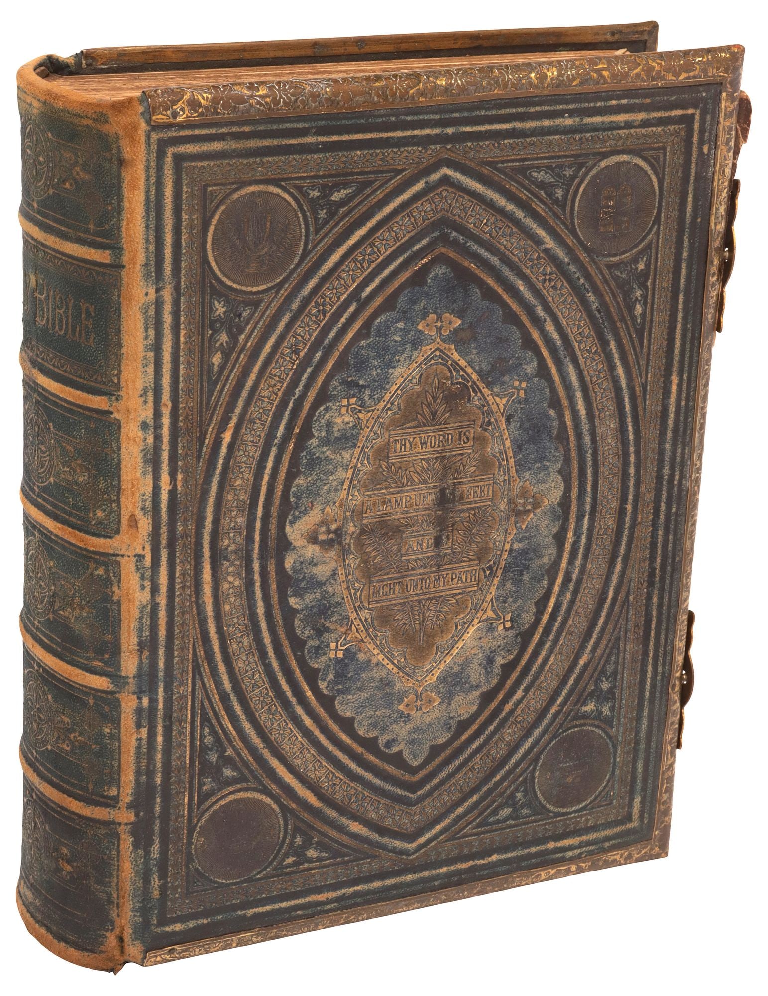 ANTIQUE LEATHER & BRASS BOUND HOLY BIBLE (1 of 9)