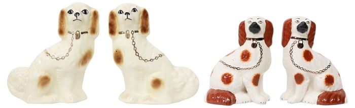 (4) ENGLISH STAFFORDSHIRE PARCEL-GILT MANTEL DOGS