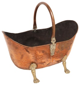 ENGLISH VICTORIAN COPPER & BRASS FOOTED PLANTER / BUCKET