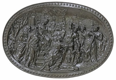 LARGE FLEMISH COPPER RELIEF PLAQUE BIBLICAL SCENE
