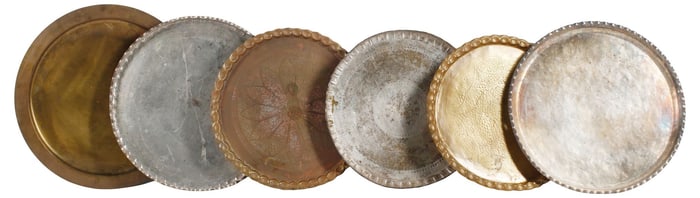 (6) LARGE PERSIAN STYLE GILT & SILVER-TONE METAL TRAYS