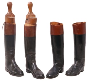 (2 PAIR) ENGLISH BLACK & BROWN LEATHER RIDING BOOTS WITH SHAPERS