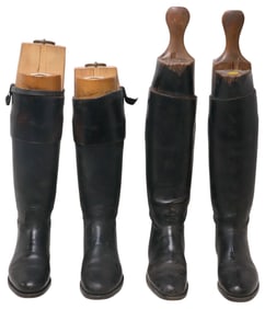 (2 PAIR) ENGLISH BLACK LEATHER RIDING BOOTS WITH TREES