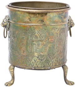 ENGLISH VICTORIAN BRASS REPOUSSE FARM SCENES PLANTER / JARDINIERE