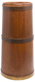 ENGLISH BRASS-BANDED OAK BARREL STICK STAND