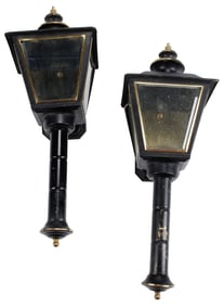 (2) BLACK-PAINTED TOLE & BRASS COACH LANTERNS