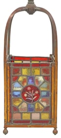 VICTORIAN STAINED & LEADED GLASS COPPER HALL LANTERN