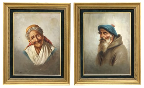 (2) ITALIAN SCHOOL PAINTINGS PORTRAITS OF AN ELDERLY COUPLE