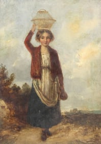 SIGNED JED BEASLEY (20TH C.) OIL PAINTING, YOUNG GIRL WITH BASKET