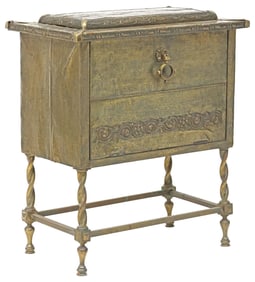 LARGE ENGLISH METAL-CLAD REPOUSSE COAL HOD CABINET