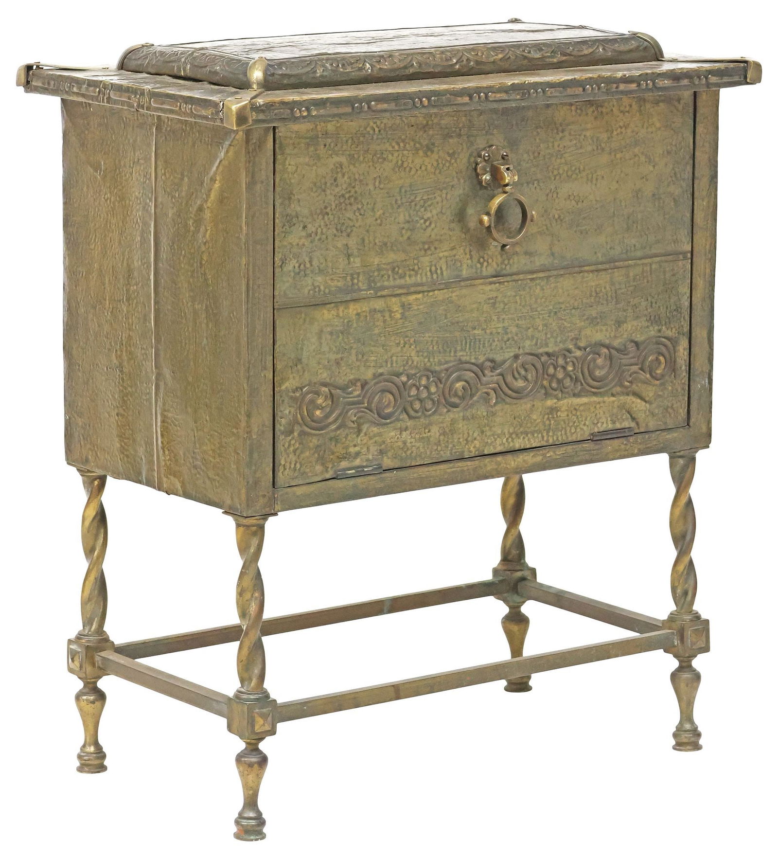 LARGE ENGLISH METAL-CLAD REPOUSSE COAL HOD CABINET (1 of 5)
