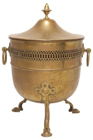 ENGLISH BRASS LIDDED & LINED COAL BIN