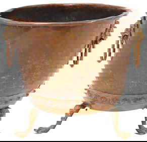ENGLISH VICTORIAN COPPER LOG BIN / PLANTER ON PAW FEET