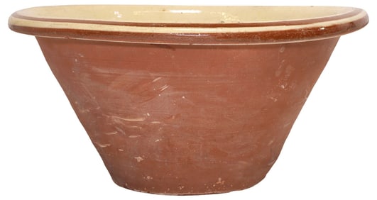 LARGE ENGLISH TERRACOTTA WHITE SLIP GLAZE DAIRY BOWL/ PANCHEON