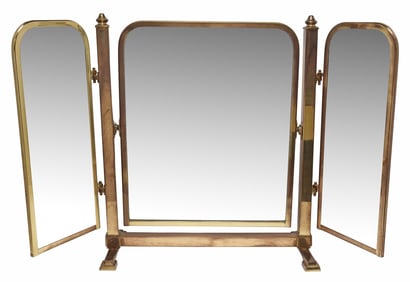 VINTAGE BRASS FRAMED TRIPTYCH DRESSING TABLE MIRROR