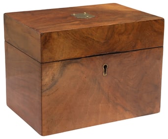 ENGLISH VICTORIAN PERIOD BRASS-MOUNTED WALNUT TEA CADDY