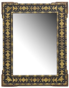 MOROCCAN EBONIZED & BRASS MOUNTED WALL MIRROR