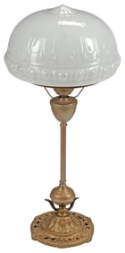 GILT METAL TABLE LAMP WITH OPAQUE WHITE GLASS SHADE