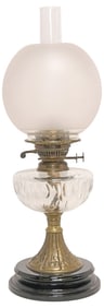 ENGLISH VERITAS GLAZED CERAMIC & CUT CRYSTAL OIL LAMP