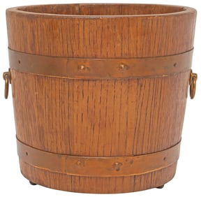 SMALL ENGLISH BRASS-BOUND COOPERED OAK BUCKET
