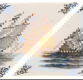 DUTCH DELFT TIN-GLAZED EARTHENWARE SAILING SHIP TILE