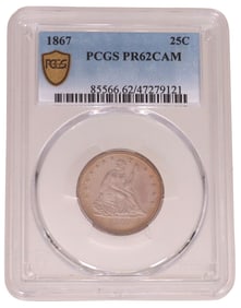 U.S. 1867 LIBERTY SEATED QUARTER, PCGS PR62CAM