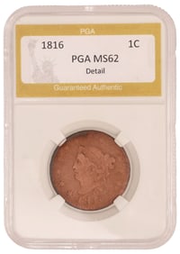U.S. LIBERTY HEAD /MATRON HEAD/CORONET ONE CENT COIN, PGA MS-62