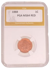 U.S. 1888 INDIAN HEAD PENNY, PGA MS-64 RED