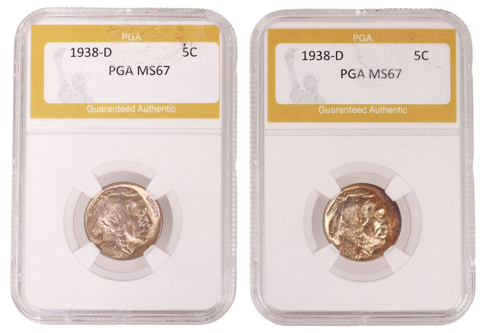 (2) U.S. 1938-D BUFFALO NICKELS, PFA MS-67 (1 of 4)
