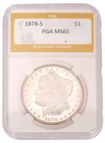 U.S. 1878-S MORGAN SILVER DOLLAR, PGA MS-65