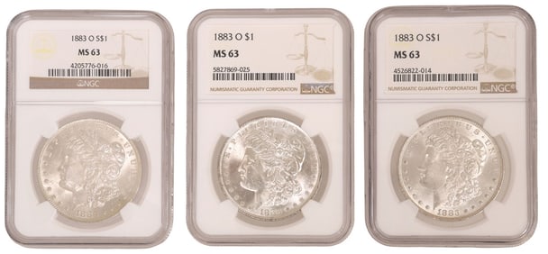 (3) U.S. MORGAN SILVER DOLLARS, NGC MS-63