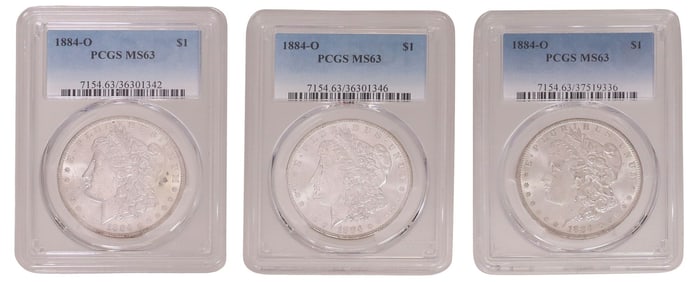(3) U.S. MORGAN SILVER DOLLARS, EACH PCGS MS-63