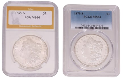 (2) U.S. MORGAN SILVER DOLLARS, MS-64