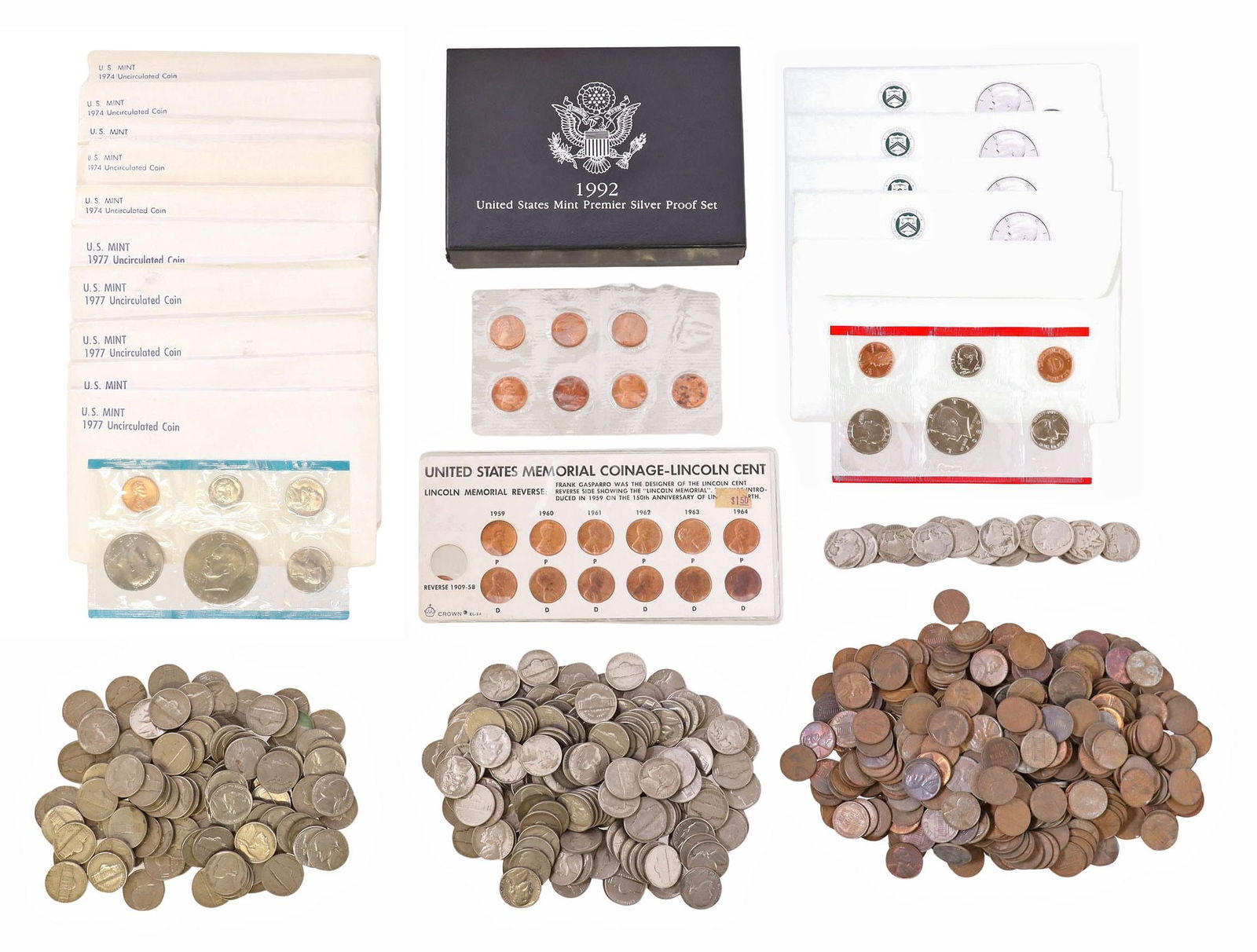 U.S. COINS, MINT SETS, NICKELS, PENNIES, LARGE QUANTITY (1 of 6)