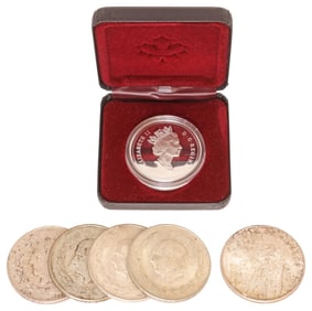 (6) MEXICO & CANADA SILVER COINS, APPROX. 4 OZ SILVER
