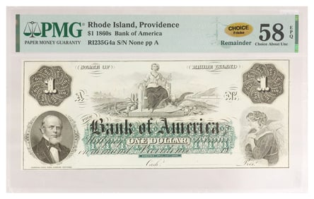OBSOLETE CURRENCY, $1 BANK OF AMERICA, RHODE ISLAND, PMG 58