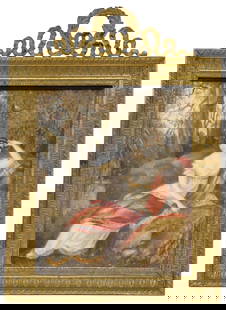 CHARLES DE ROZE (19TH C.) MINIATURE PAINTING OF EMPRESS JOSEPHINE: Framed miniature opaque watercolor painting, Empress Josephine in the park at Malmaison, signed lower right Ch. de Roze (Charles de Roze, 19th c.), after Pierre-Paul Prud'hon (French, 1758-1823), in