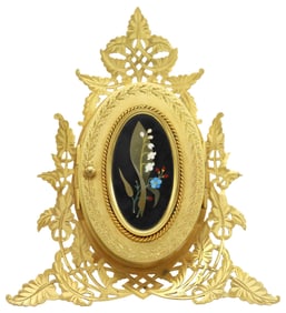 VICTORIAN GILT-BRASS & PIETRA DURA TRIPLE PICTURE FRAME
