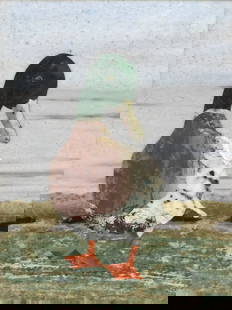 MARCO TACCONI PIETRA DURA PLAQUE MALLARD DUCK: Framed pietra dura stone-inlaid plaque, Mallard duck, signed lower right Tacconi Marco (Marco Tacconi, Italian, b.1929), paper dustcover verso inscribed purchased in Florence, Italy, 1972, sight: