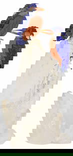 PETER MULLER (ATTRIB) PAIR OF LAPIS KINGFISHERS ON ROCK CRYSTAL BASE: Lapidary models of two kingfishers, attributed to Peter Muller (Swiss, active in Brazil, b.1952), a pair of kingfisher birds carved from lapis lazuli, orange calcite, and agate, with inset cabochon